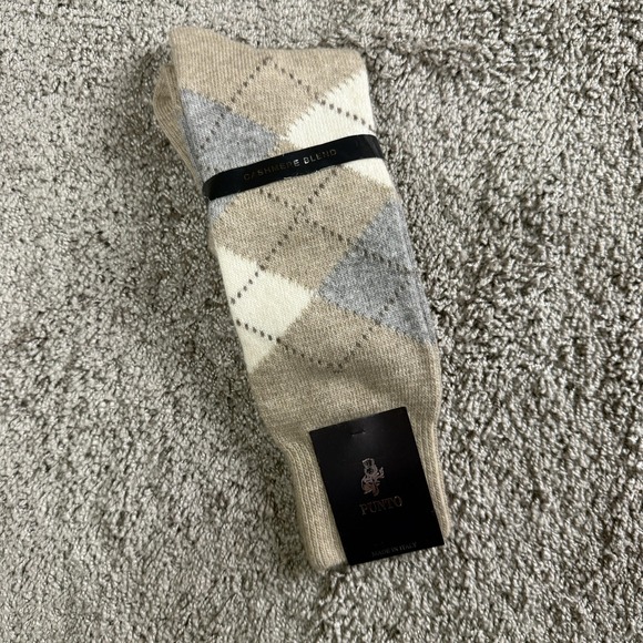 Punto Mens Socks Argyle Beige Gray Cashmere Merino Blend Made in Italy - Picture 1 of 7